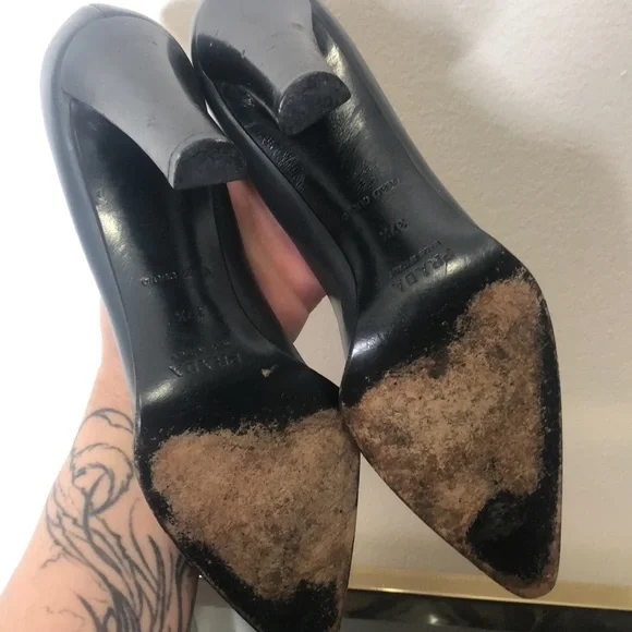 Prada grey pointed toe leather chunky heel pump size 7.5​ - Picture 8 of 9